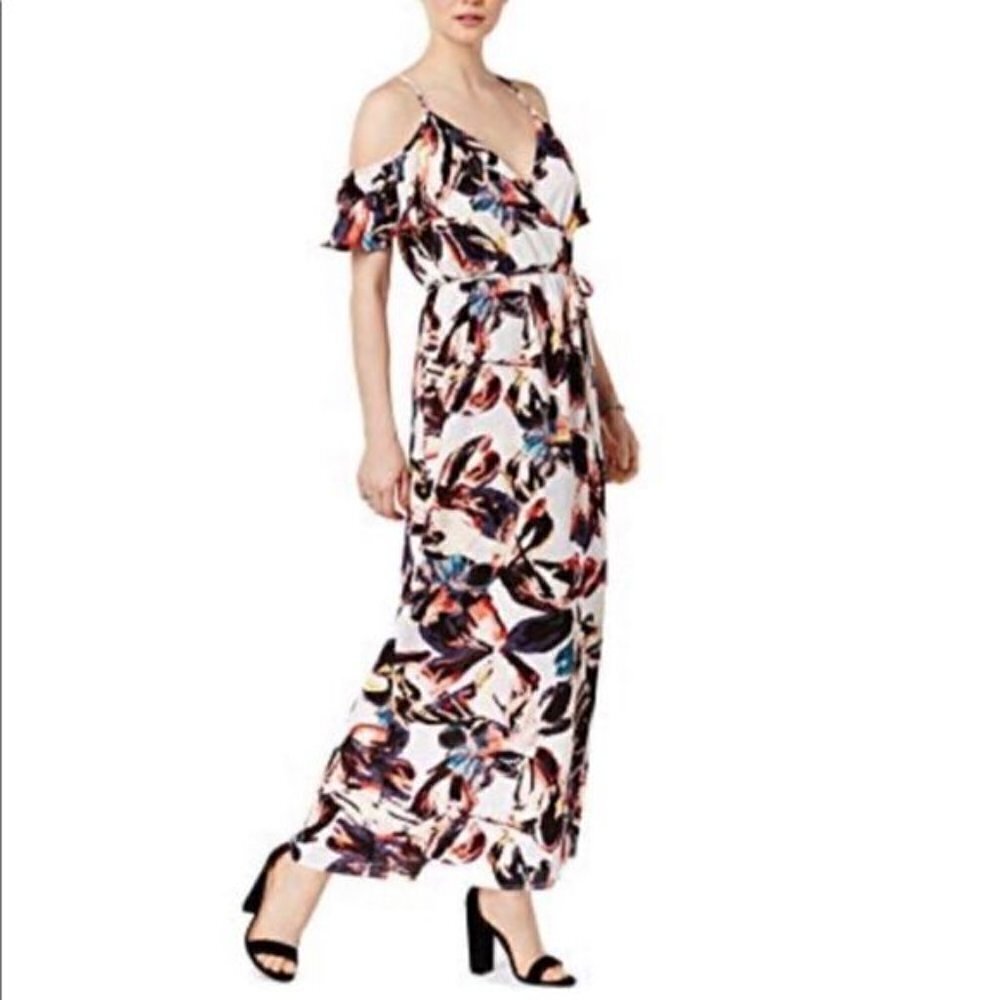 NWT Bar III Floral Cold Shoulder Sydney Maxi Dress Women's Size Small